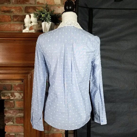 Court & Rowe Blue Swiss Dot Crochet Lace Collar Blouse - Picture 3 of 9